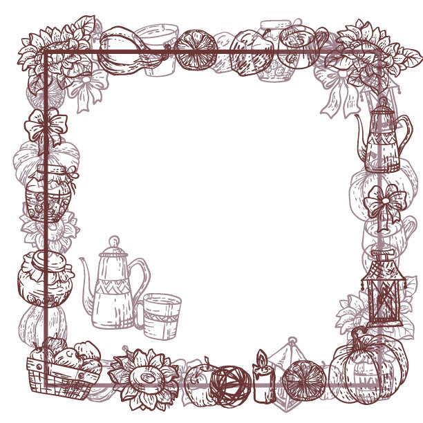 装饰向量秋季家居框架与不同的元素在2种颜色图片下载