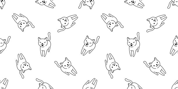 猫无缝图案矢量猫印花布微笑卡通围巾孤立的瓷砖背景重复墙纸涂鸦插图图片下载