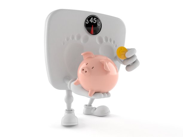 体重秤character holding piggy bank图片下载