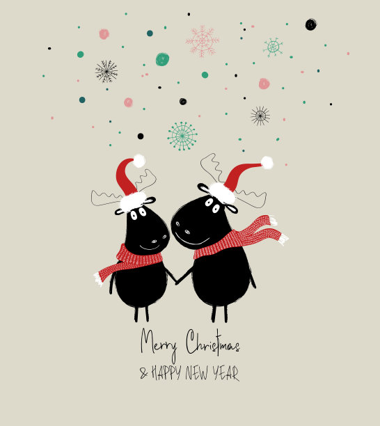 一对麋鹿的圣诞贺卡。图片下载