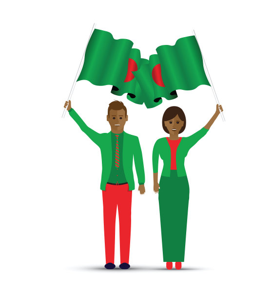 两个人挥舞着孟加拉国国旗图片下载