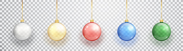 彩色圣诞球设置在白色的背景。圣诞装饰品。矢量对象为圣诞节设计，模型。矢量现实对象插图10 EPS素材图片