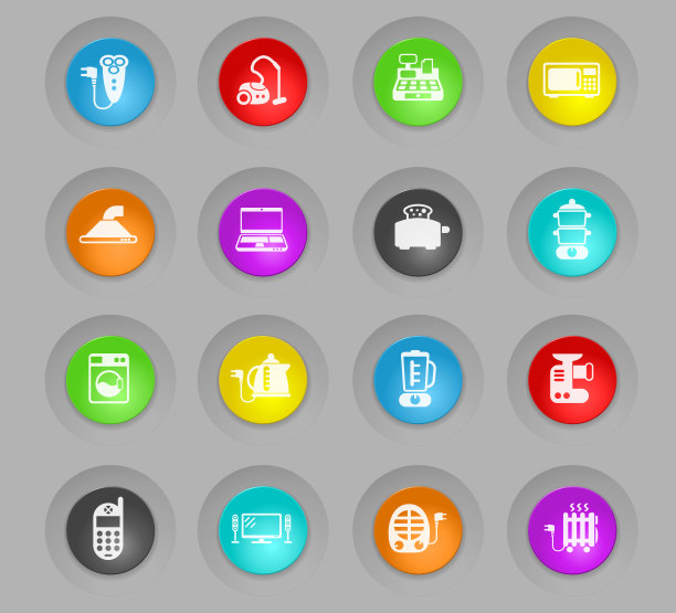 电子超市彩色塑料圆形按钮图标设置图片下载