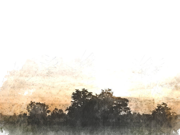 以泰国抽象的树木和田野景观为背景的水彩画插画。图片下载