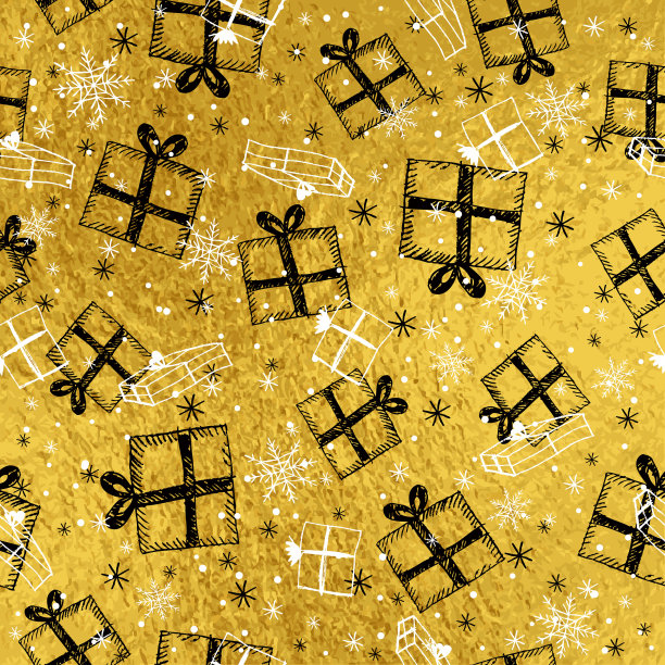 金色豪华背景与圣诞礼物，雪花和星星，矢量插图图片下载