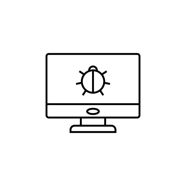 显示器上的甲壳虫图标——网络安全元素，适用于移动概念和Web应用。细线甲壳虫图标可用于Web和移动端图片下载