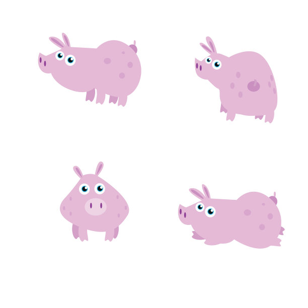 可爱的小胖猪摆出各种姿势，卡通人物图片下载