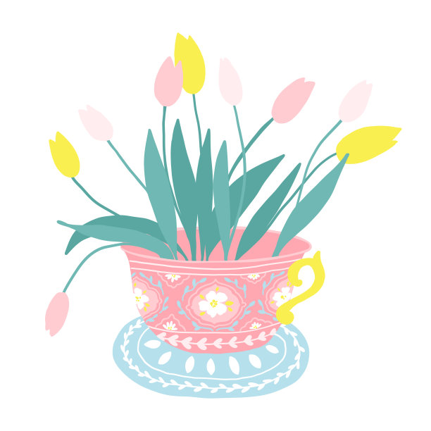 矢量郁金香花束在一个杯子插图图片下载