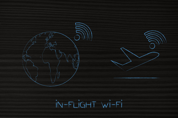 飞机与连接Wi-Fi的世界地球图片下载