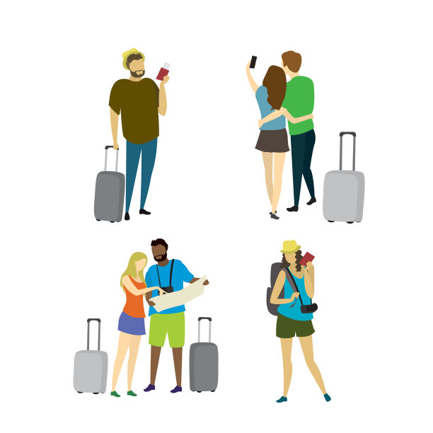 不同的人带着行李箱图片下载