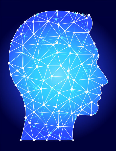 男子面部人像蓝色三角形节点向量模式图片下载