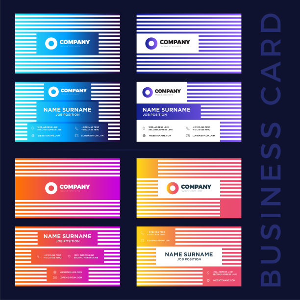 大套各种风格的彩色抽象名片模板图片下载