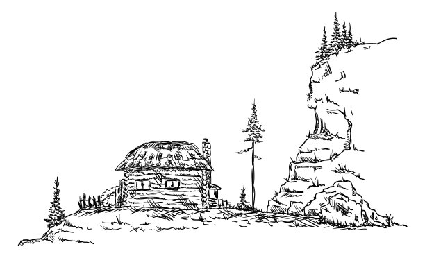 山中的小屋在大自然中图片下载