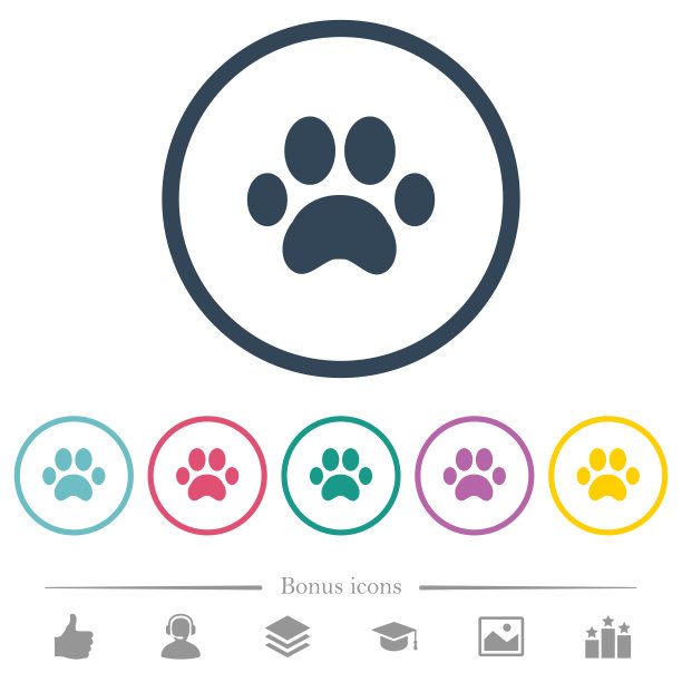 爪子在圆形轮廓中打印出扁平的彩色图标图片下载