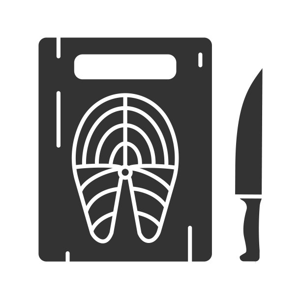 切菜板与鱼排和刀字形图标图片下载