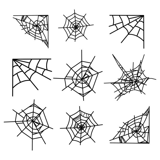 蜘蛛网矢量图标设置为万圣节孤立的白色背景。图片下载