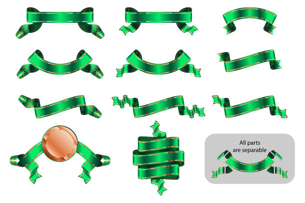 缎带横幅标签贴纸庄严实现集版绿色图片下载