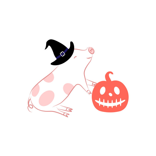 猪和南瓜的图标线条风格。图片下载