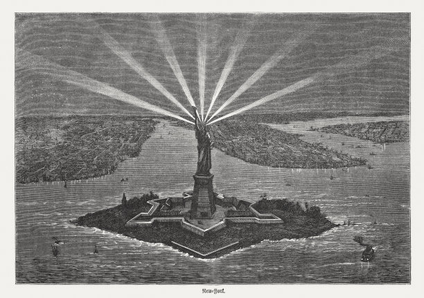自由女神像，美国纽约，木刻，1876年出版图片下载