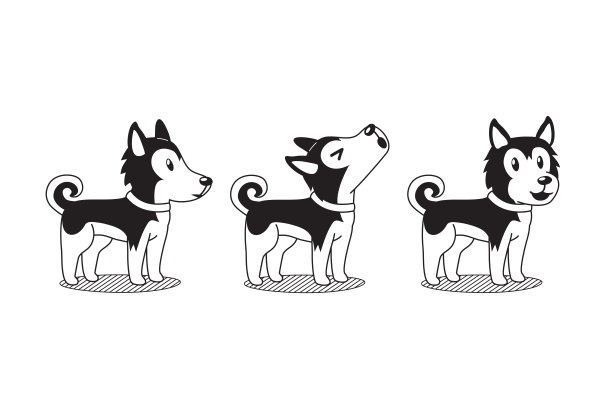矢量卡通人物可爱的西伯利亚哈士奇狗姿势图片下载