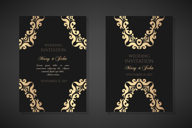 婚礼邀请函模板。封面设计与装饰和黑色背景。矢量装饰垂直海报与复制空间。图片下载