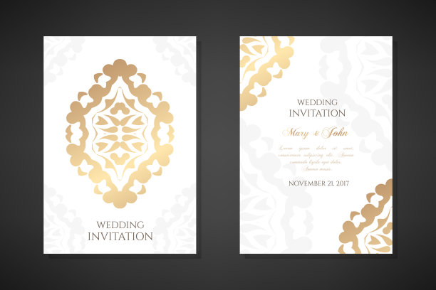 婚礼邀请函模板。封面设计与装饰品和白色背景。矢量装饰垂直海报与复制空间。图片下载
