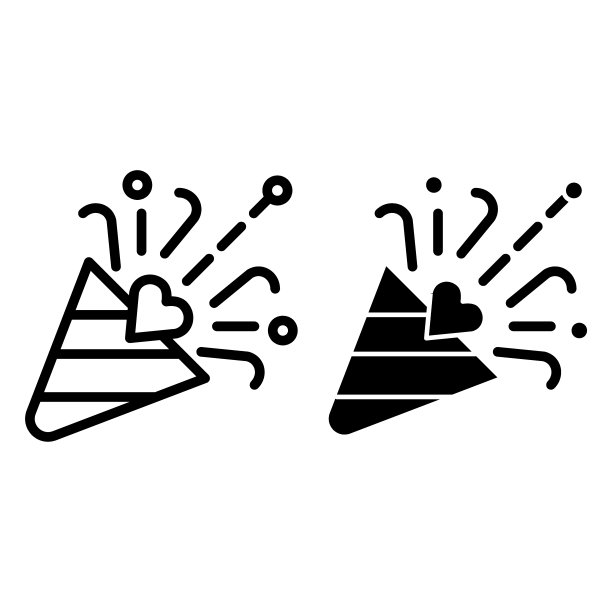 拍片线和字形图标。纸屑popper矢量插图孤立在白色。庆典大纲风格设计，为网页和应用程序设计。Eps 10。图片下载