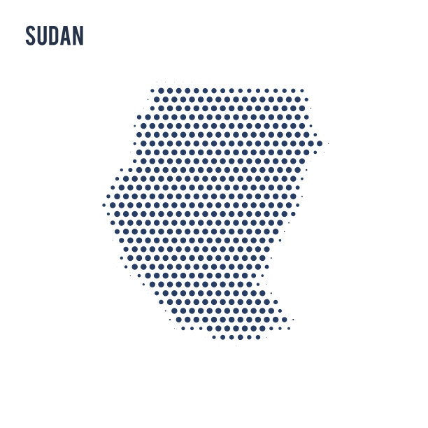 虚线地图的苏丹孤立在白色的背景。图片下载