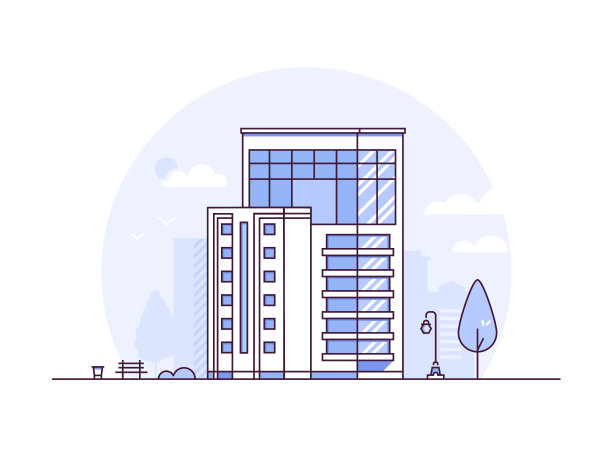 城市景观-现代细线设计风格矢量插图图片下载