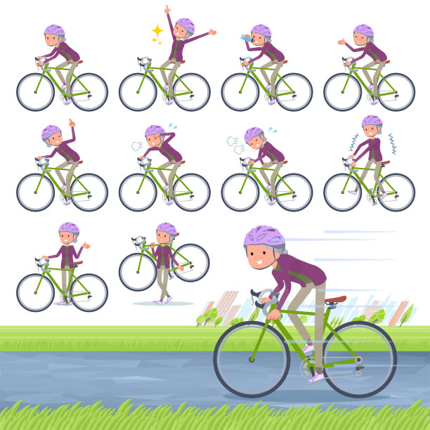 平的类型紫色的衣服奶奶路自行车图片下载