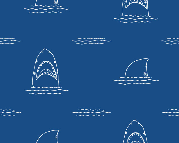 鲨鱼无缝模式，手绘手绘涂鸦鲨鱼，矢量插图图片下载