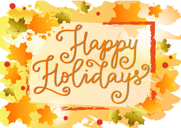 节日快乐在橙色的背景上装饰框，金色和橙色的枫叶图片下载