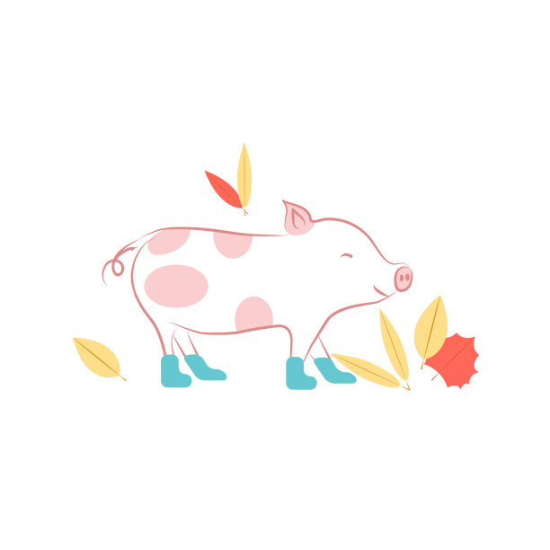 猪和秋叶的图标线条风格。图片下载