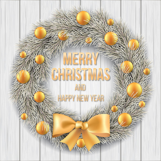 木质背景上的白色圣诞花环图片下载