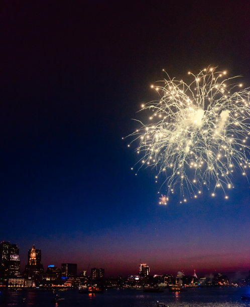 波士顿烟花，7月4日城市景观图片下载