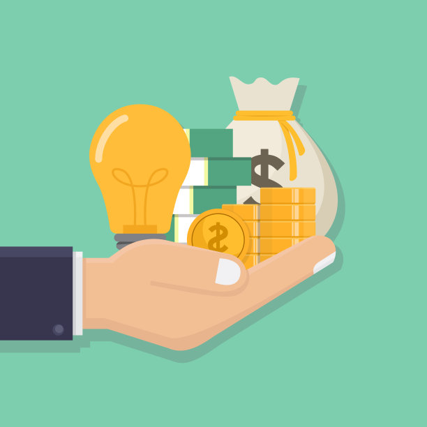 购买想法，昂贵的想法，聪明的商业，聪明的创新，手拿灯泡和钱，平面设计矢量插图图片下载