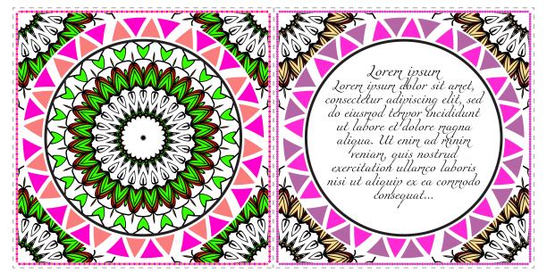 邀请或卡片模板与花曼陀罗图案。前面和后面。矢量图图片下载