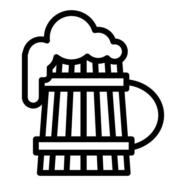 木制啤酒杯与泡沫线图标。旧啤酒杯矢量插图孤立在白色。品脱啤酒杯与泡沫轮廓风格设计，设计为web和应用程序。Eps 10。图片下载