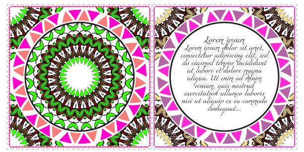 民族曼荼罗点缀。模板与曼陀罗。矢量插图祝贺或邀请。前面和后面图片下载