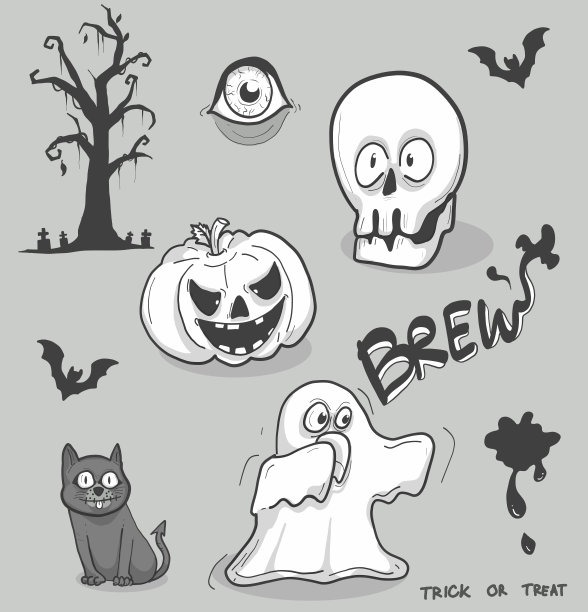 万圣节卡通涂鸦，万圣节物品，不给糖就捣蛋图片下载