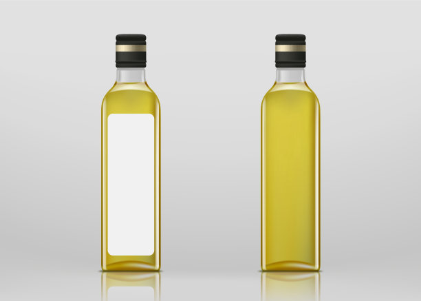 装有橄榄油的透明空瓶。包装模型标签设计。图片下载