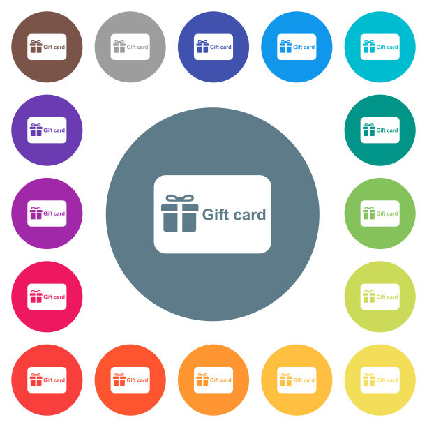 礼品卡与文本平面白色图标在圆形的颜色背景图片下载