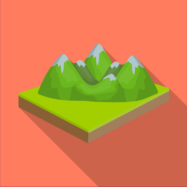 山脉，岩石和景观。浮雕和山在平面风格的单一图标等角矢量符号股票插图web。图片下载