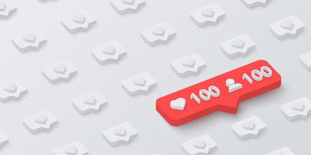 白色背景与红色100喜欢的柜台网站标志。图片下载