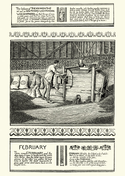 维多利亚二月景象，谷物碾磨机，19世纪图片下载