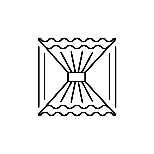 带中心窗帘的织物窗帘矢量图。咖啡店风格的盲线图标。在白色背景上隔离图片下载