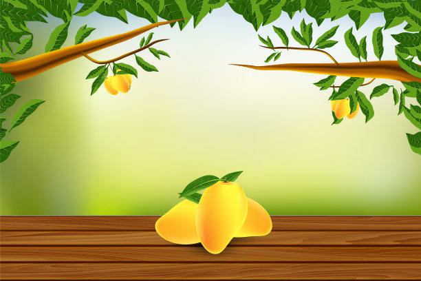 木地板与芒果和自然背景矢量插图图片下载