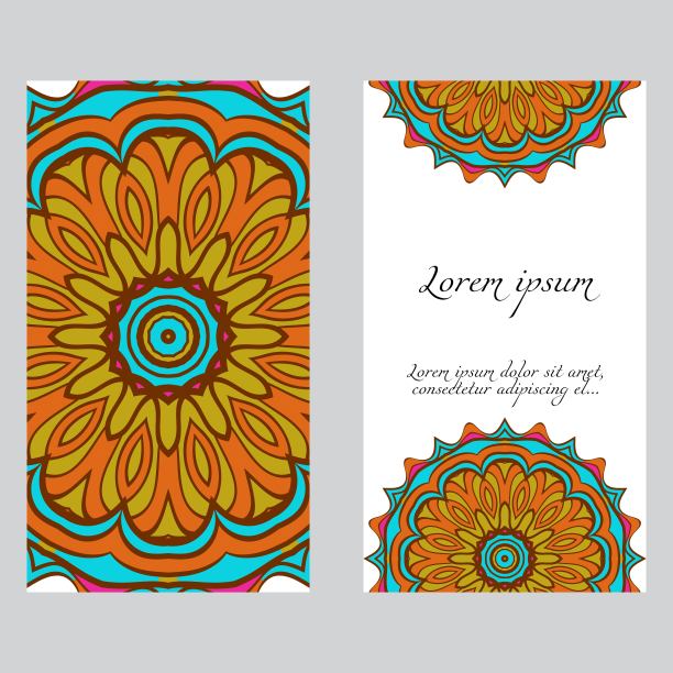 设计复古贺卡与花卉曼陀罗图案和装饰品。向量模板。伊斯兰，阿拉伯，印度，墨西哥奥斯曼帝国的主题。手绘背景图片下载