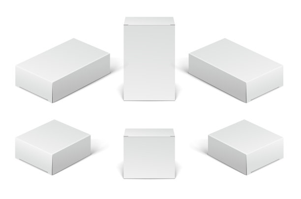 白色的纸板箱。一套空白化妆品，医疗和电子设备盒子孤立在白色背景。图片下载