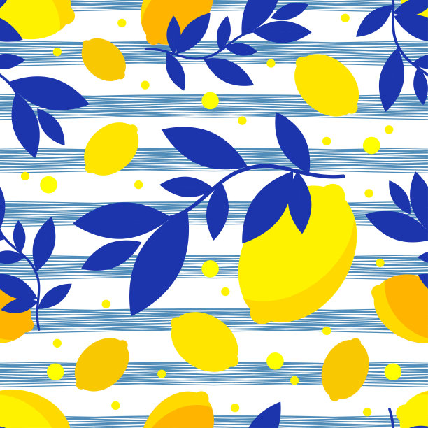 无缝图案装饰柠檬。可爱的卡通。夏天的花园。柠檬果酱。矢量插图。纺织融洽。图片下载